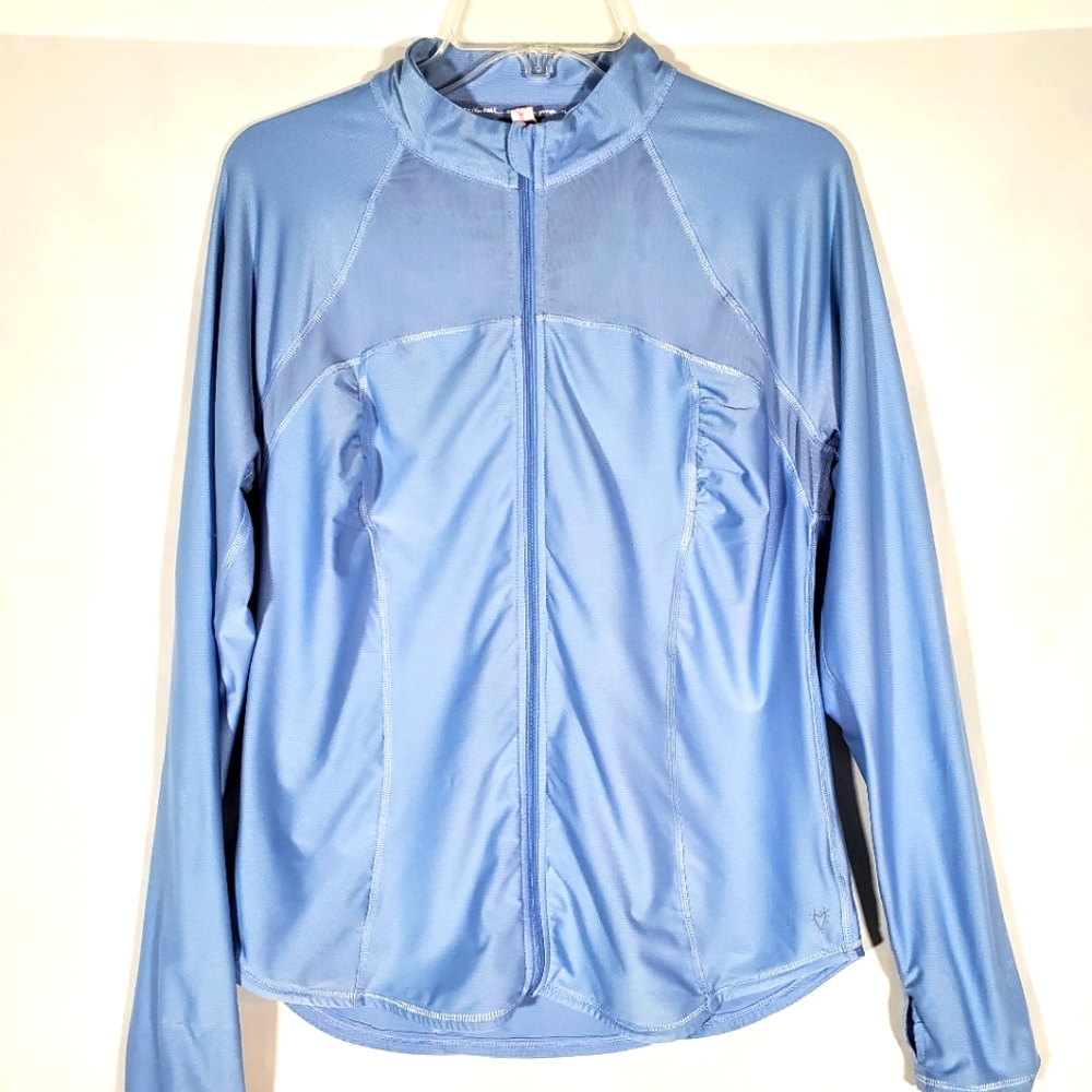 BETSEY JOHNSON PERFORMANCE BLUE LIGHTWEIGHT MESH ZIP UP RUNNING JACKET